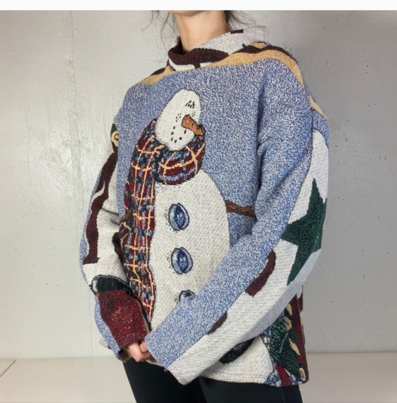 Vintage Reworked Christmas Snowman Tapestry Sweatshirt